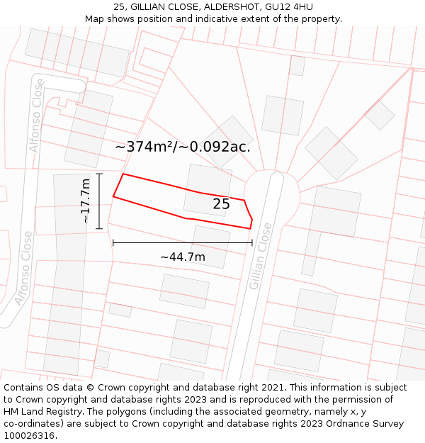 25, GILLIAN CLOSE, ALDERSHOT, GU12 4HU: Plot and title map