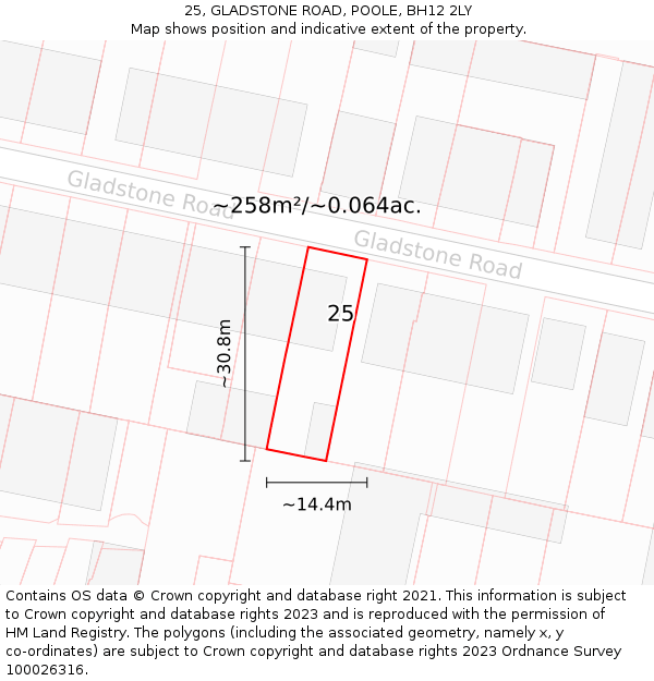 25, GLADSTONE ROAD, POOLE, BH12 2LY: Plot and title map