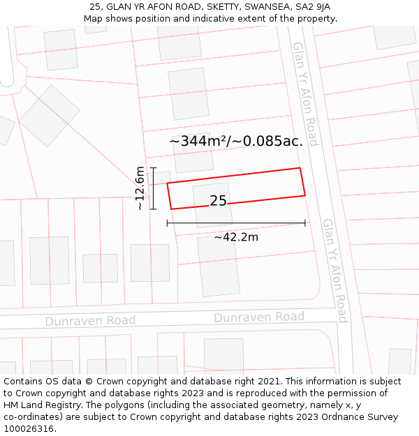 25, GLAN YR AFON ROAD, SKETTY, SWANSEA, SA2 9JA: Plot and title map