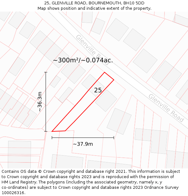 25, GLENVILLE ROAD, BOURNEMOUTH, BH10 5DD: Plot and title map