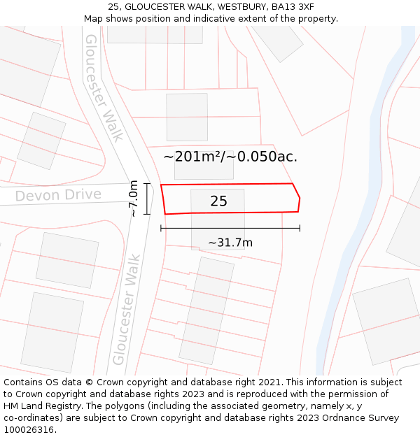 25, GLOUCESTER WALK, WESTBURY, BA13 3XF: Plot and title map