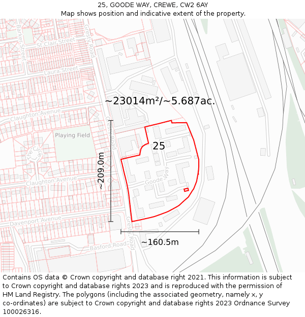 25, GOODE WAY, CREWE, CW2 6AY: Plot and title map