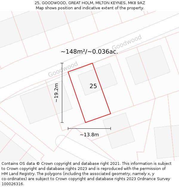 25, GOODWOOD, GREAT HOLM, MILTON KEYNES, MK8 9AZ: Plot and title map