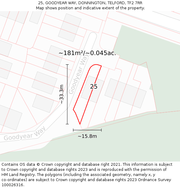 25, GOODYEAR WAY, DONNINGTON, TELFORD, TF2 7RR: Plot and title map