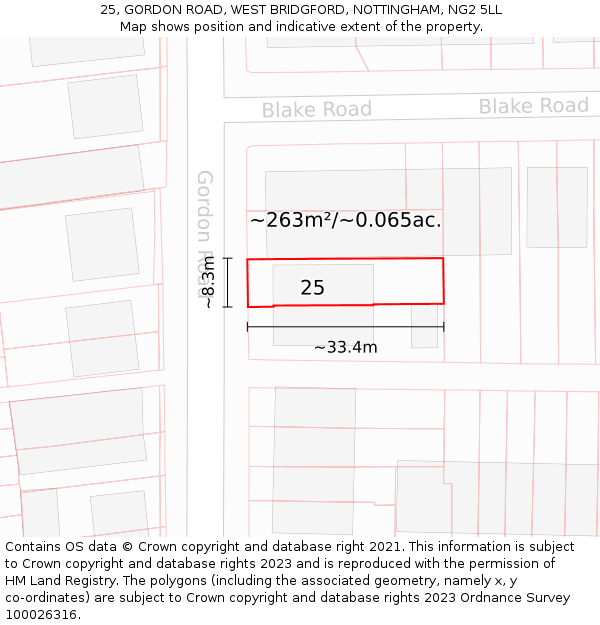 25, GORDON ROAD, WEST BRIDGFORD, NOTTINGHAM, NG2 5LL: Plot and title map