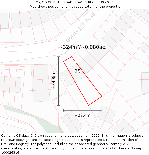 25, GORSTY HILL ROAD, ROWLEY REGIS, B65 0HD: Plot and title map