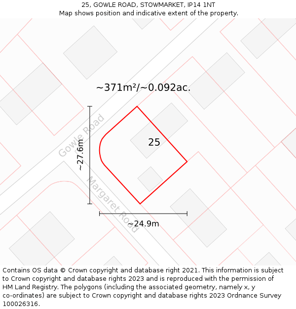 25, GOWLE ROAD, STOWMARKET, IP14 1NT: Plot and title map