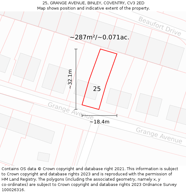 25, GRANGE AVENUE, BINLEY, COVENTRY, CV3 2ED: Plot and title map