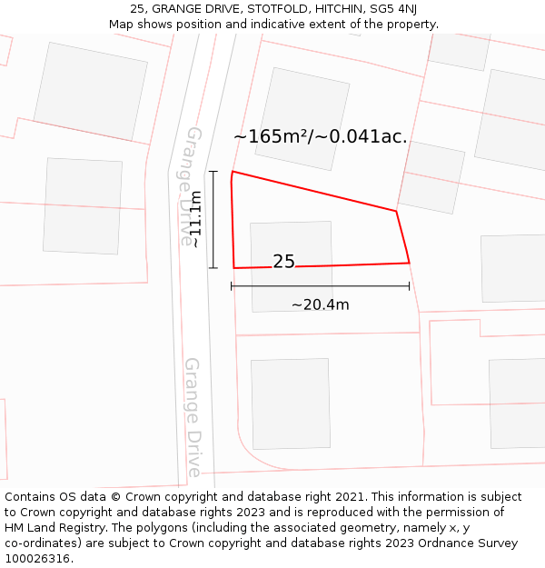 25, GRANGE DRIVE, STOTFOLD, HITCHIN, SG5 4NJ: Plot and title map