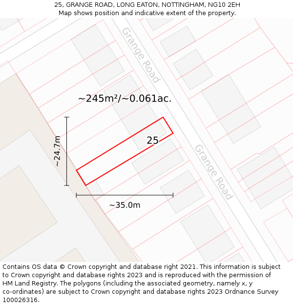 25, GRANGE ROAD, LONG EATON, NOTTINGHAM, NG10 2EH: Plot and title map