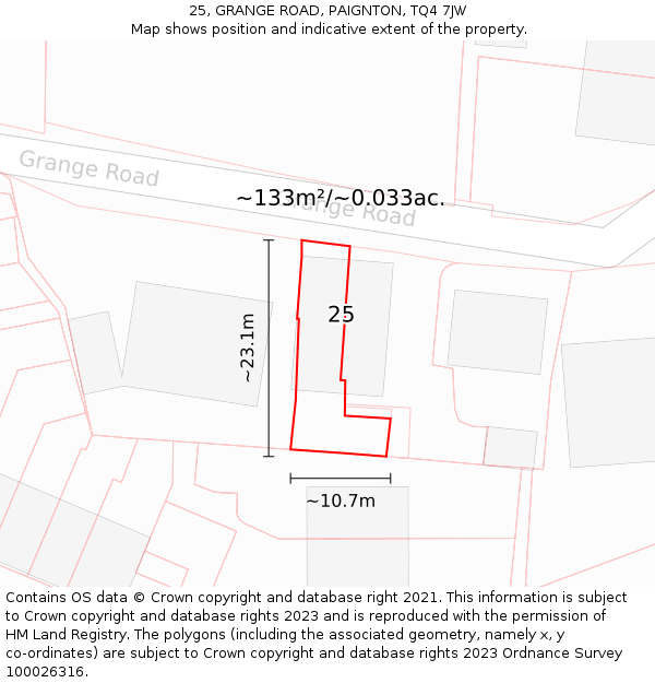 25, GRANGE ROAD, PAIGNTON, TQ4 7JW: Plot and title map