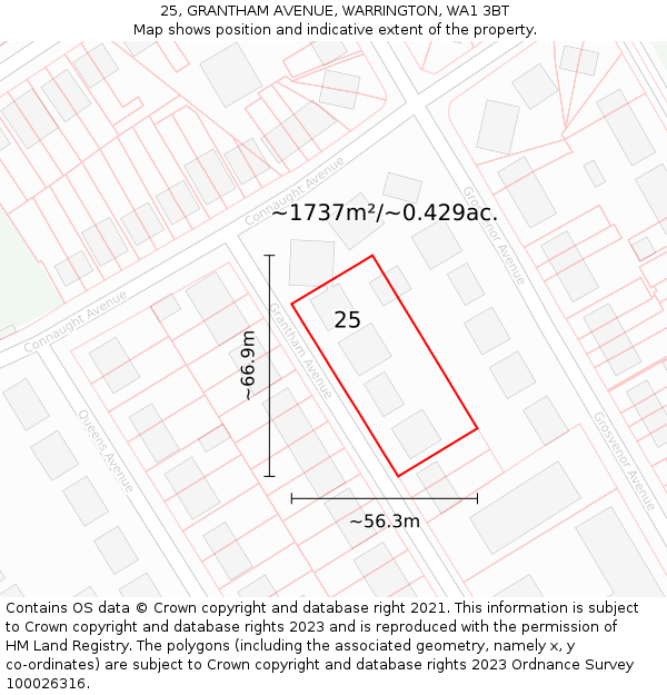 25, GRANTHAM AVENUE, WARRINGTON, WA1 3BT: Plot and title map