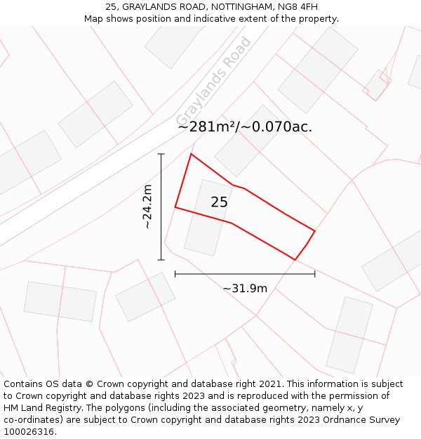 25, GRAYLANDS ROAD, NOTTINGHAM, NG8 4FH: Plot and title map