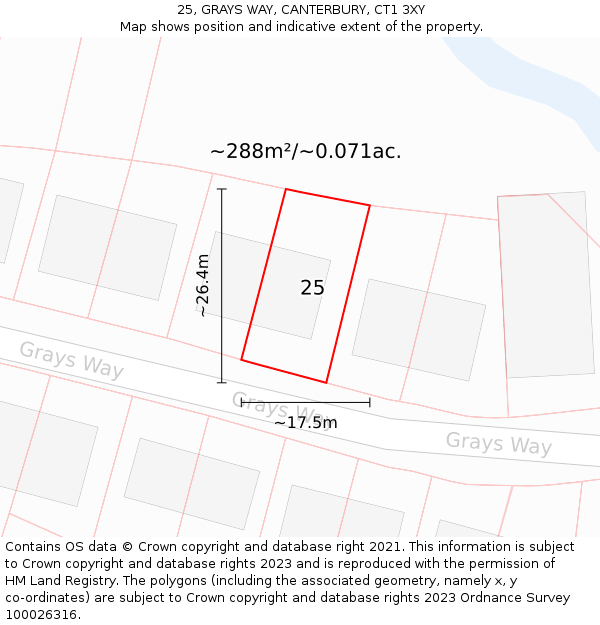 25, GRAYS WAY, CANTERBURY, CT1 3XY: Plot and title map