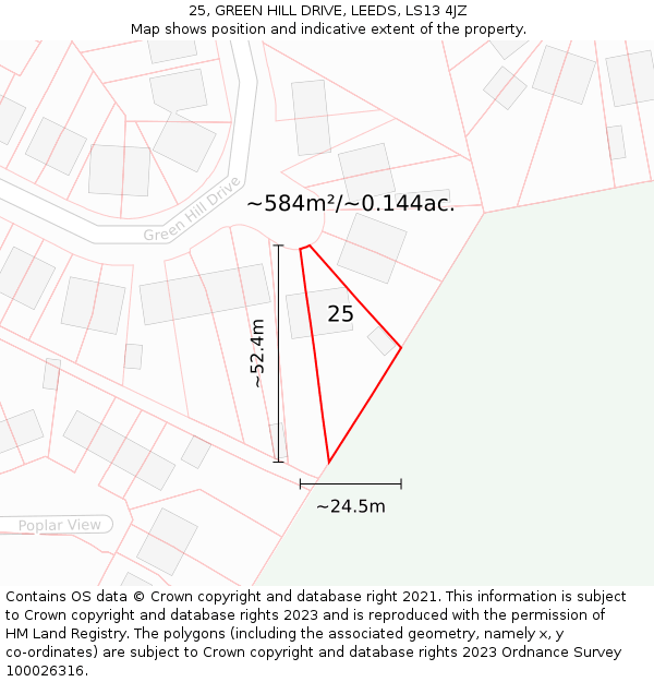 25, GREEN HILL DRIVE, LEEDS, LS13 4JZ: Plot and title map