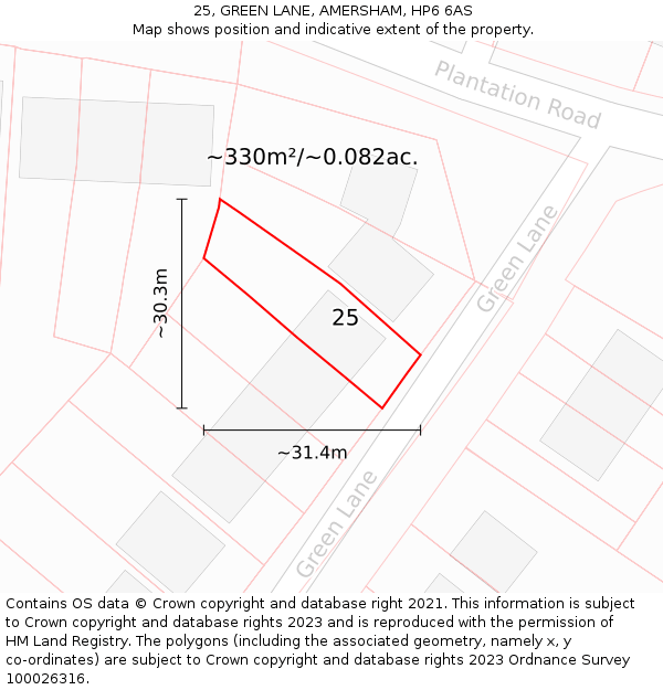 25, GREEN LANE, AMERSHAM, HP6 6AS: Plot and title map