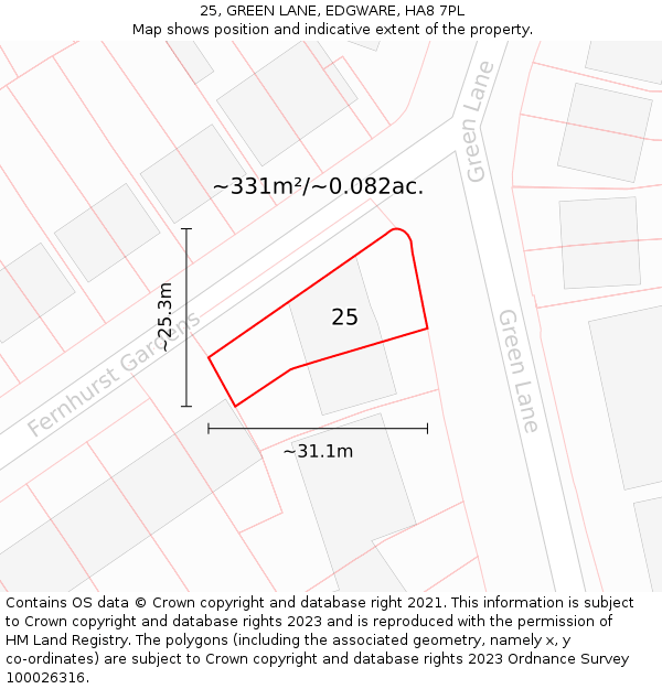 25, GREEN LANE, EDGWARE, HA8 7PL: Plot and title map