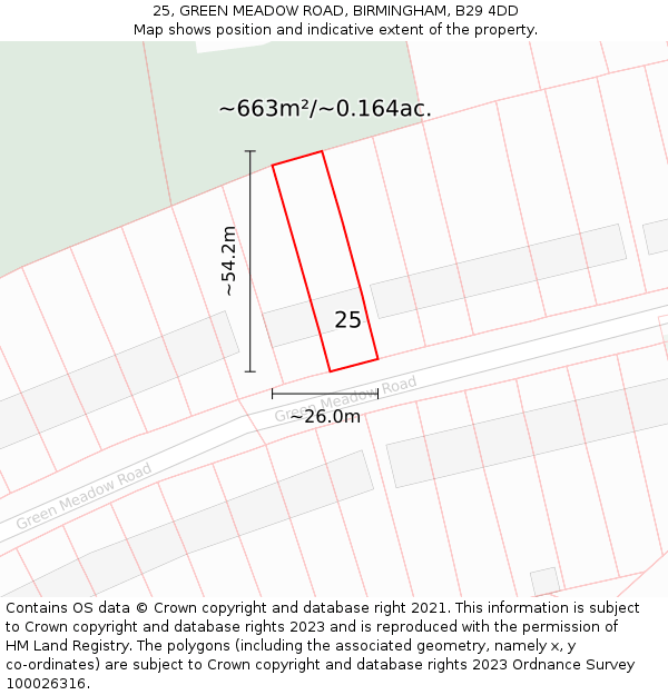 25, GREEN MEADOW ROAD, BIRMINGHAM, B29 4DD: Plot and title map