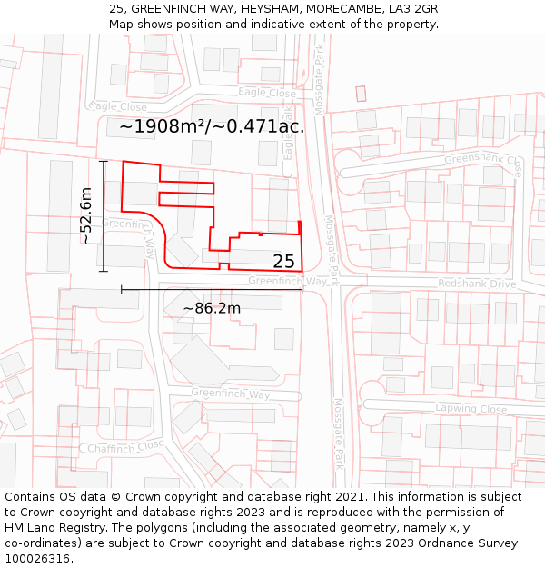 25, GREENFINCH WAY, HEYSHAM, MORECAMBE, LA3 2GR: Plot and title map