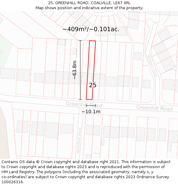 25, GREENHILL ROAD, COALVILLE, LE67 4RL: Plot and title map