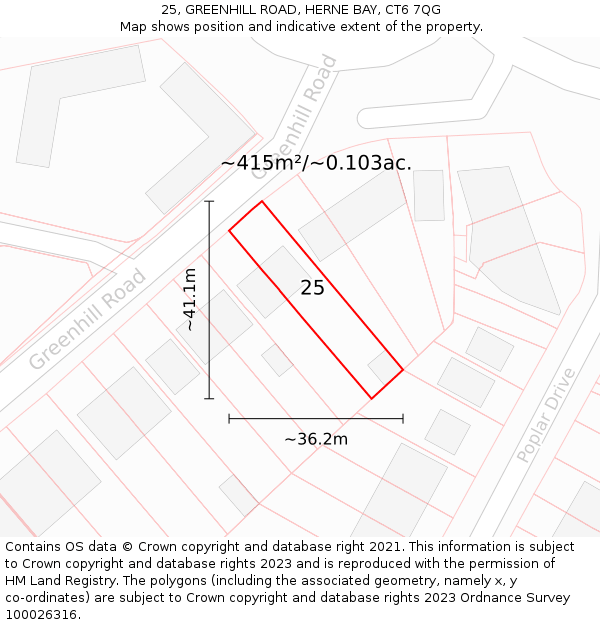 25, GREENHILL ROAD, HERNE BAY, CT6 7QG: Plot and title map