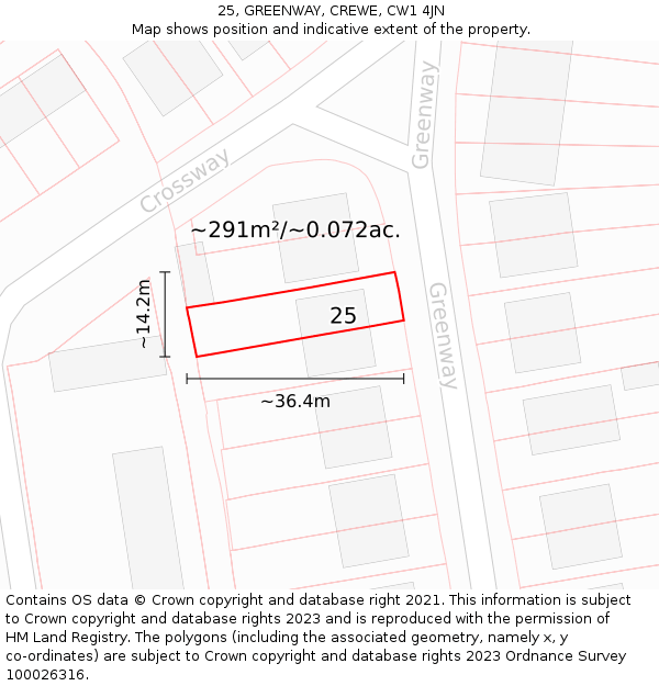 25, GREENWAY, CREWE, CW1 4JN: Plot and title map