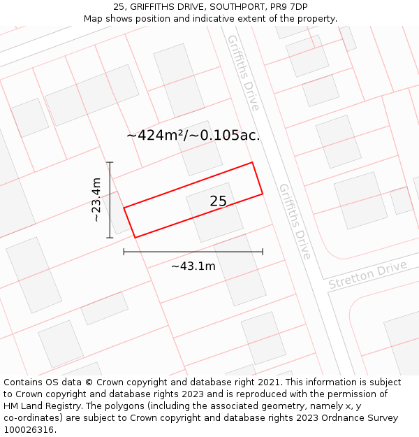 25, GRIFFITHS DRIVE, SOUTHPORT, PR9 7DP: Plot and title map