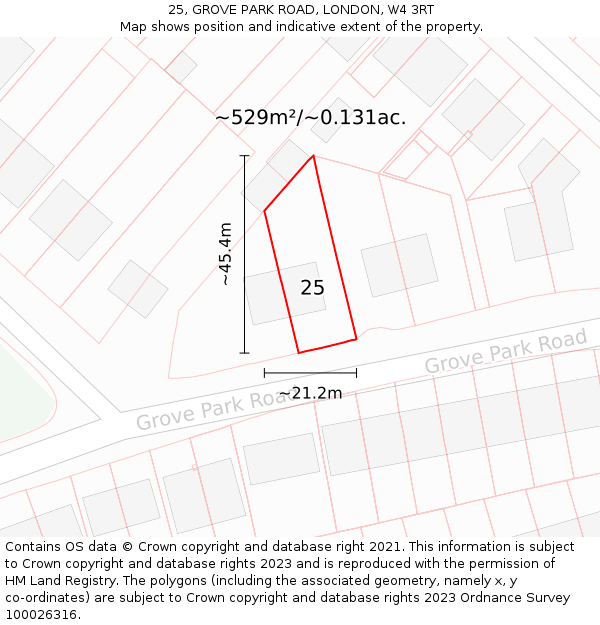 25, GROVE PARK ROAD, LONDON, W4 3RT: Plot and title map