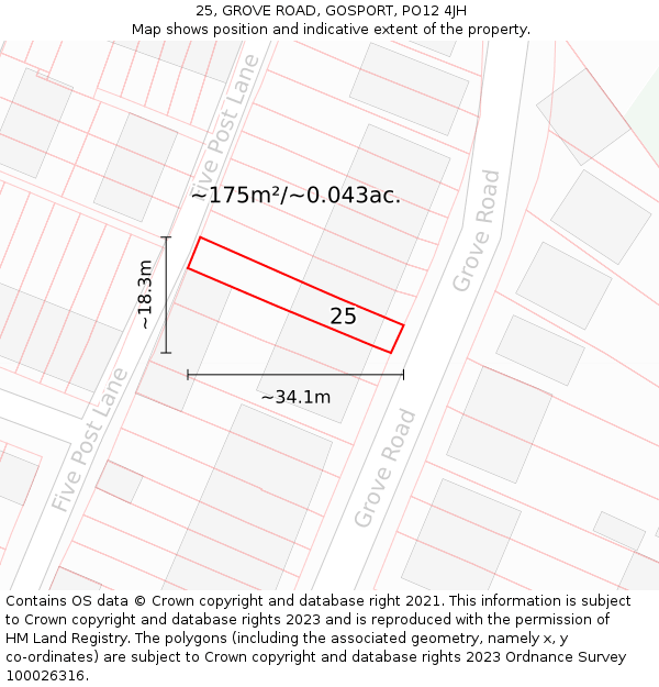 25, GROVE ROAD, GOSPORT, PO12 4JH: Plot and title map