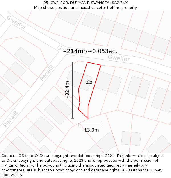 25, GWELFOR, DUNVANT, SWANSEA, SA2 7NX: Plot and title map