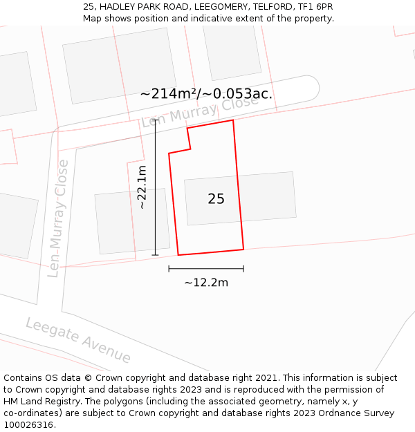 25, HADLEY PARK ROAD, LEEGOMERY, TELFORD, TF1 6PR: Plot and title map