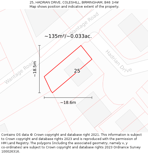 25, HADRIAN DRIVE, COLESHILL, BIRMINGHAM, B46 1HW: Plot and title map