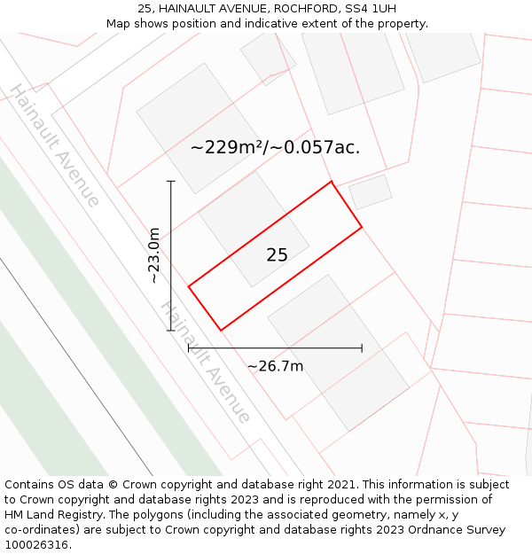 25, HAINAULT AVENUE, ROCHFORD, SS4 1UH: Plot and title map