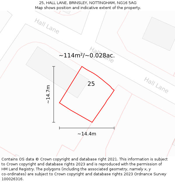 25, HALL LANE, BRINSLEY, NOTTINGHAM, NG16 5AG: Plot and title map