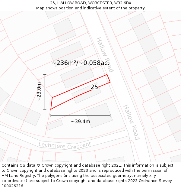 25, HALLOW ROAD, WORCESTER, WR2 6BX: Plot and title map