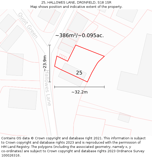 25, HALLOWES LANE, DRONFIELD, S18 1SR: Plot and title map