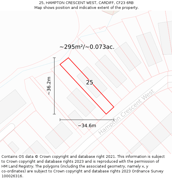 25, HAMPTON CRESCENT WEST, CARDIFF, CF23 6RB: Plot and title map