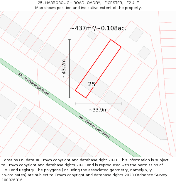 25, HARBOROUGH ROAD, OADBY, LEICESTER, LE2 4LE: Plot and title map