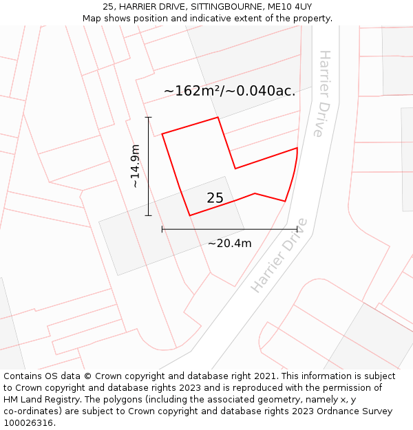 25, HARRIER DRIVE, SITTINGBOURNE, ME10 4UY: Plot and title map