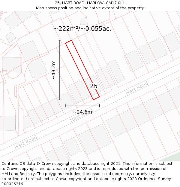 25, HART ROAD, HARLOW, CM17 0HL: Plot and title map