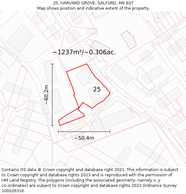 25, HARVARD GROVE, SALFORD, M6 8GT: Plot and title map