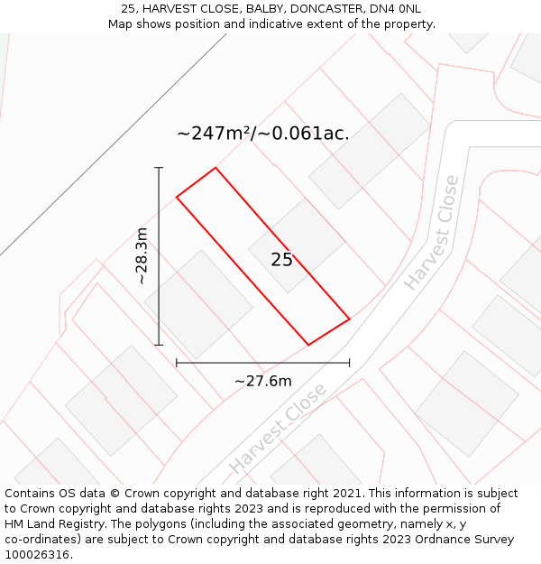 25, HARVEST CLOSE, BALBY, DONCASTER, DN4 0NL: Plot and title map