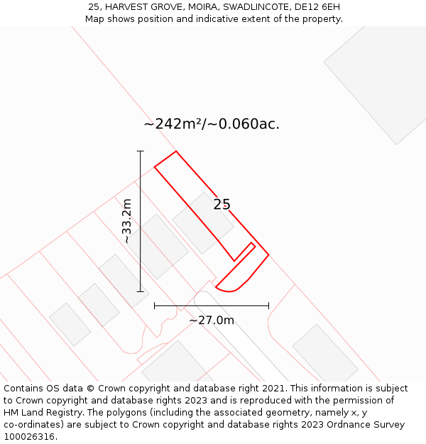 25, HARVEST GROVE, MOIRA, SWADLINCOTE, DE12 6EH: Plot and title map