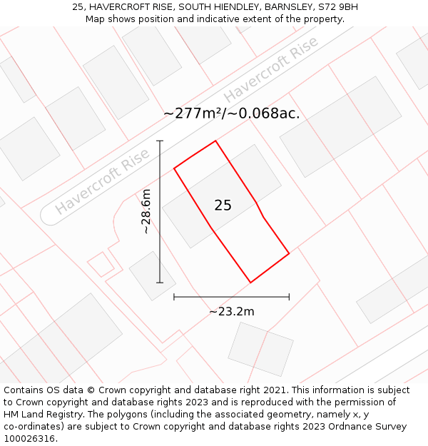 25, HAVERCROFT RISE, SOUTH HIENDLEY, BARNSLEY, S72 9BH: Plot and title map