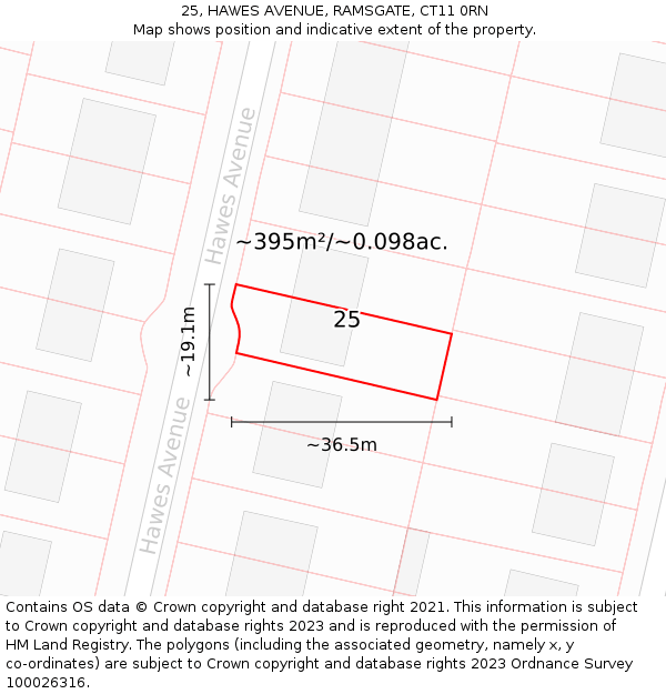 25, HAWES AVENUE, RAMSGATE, CT11 0RN: Plot and title map