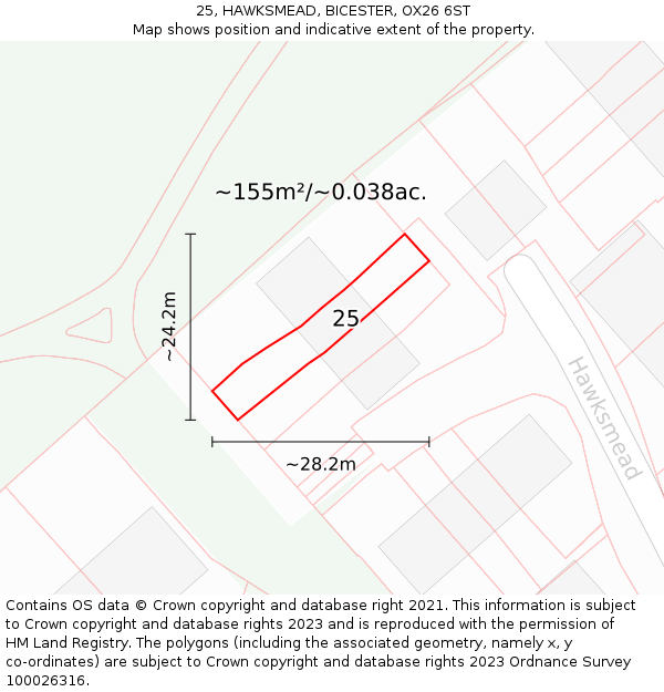 25, HAWKSMEAD, BICESTER, OX26 6ST: Plot and title map