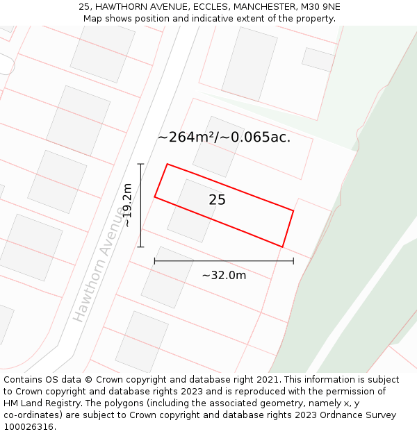 25, HAWTHORN AVENUE, ECCLES, MANCHESTER, M30 9NE: Plot and title map