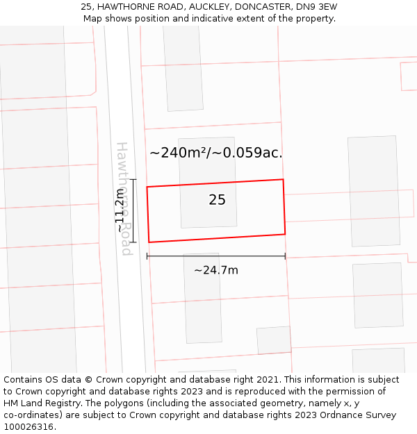 25, HAWTHORNE ROAD, AUCKLEY, DONCASTER, DN9 3EW: Plot and title map