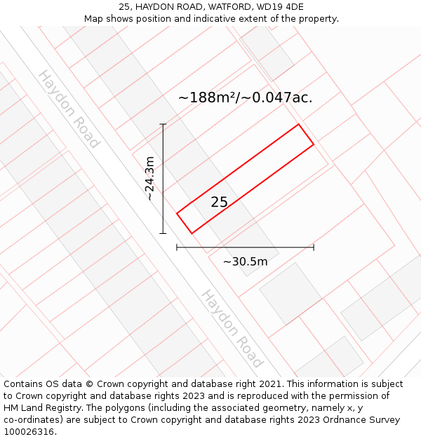 25, HAYDON ROAD, WATFORD, WD19 4DE: Plot and title map