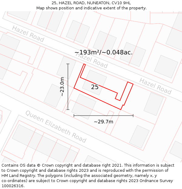 25, HAZEL ROAD, NUNEATON, CV10 9HL: Plot and title map